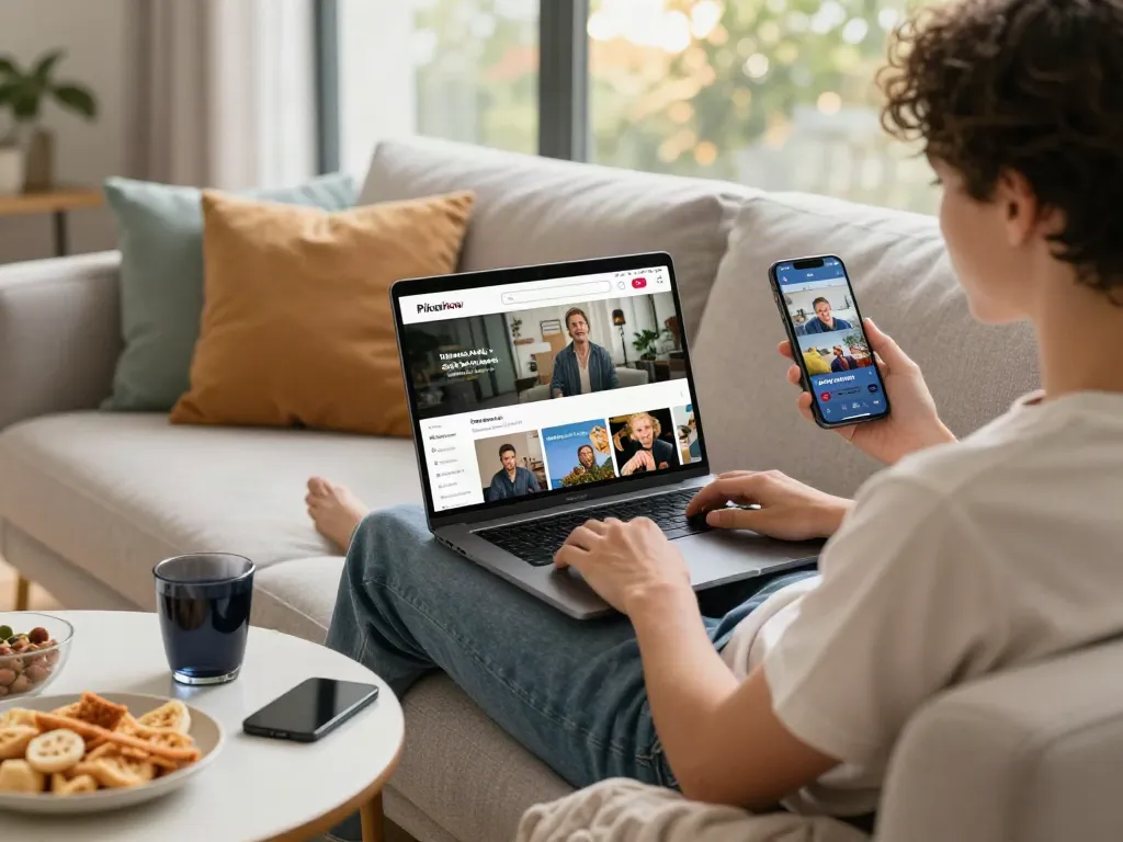 Pikashow app streaming on iOS device for free via https://pikashowpro.app/pikashow-for-ios8/ in cozy living room.
